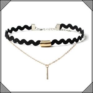 * Black Wavy Choker Necklace dangling Chain * Cute